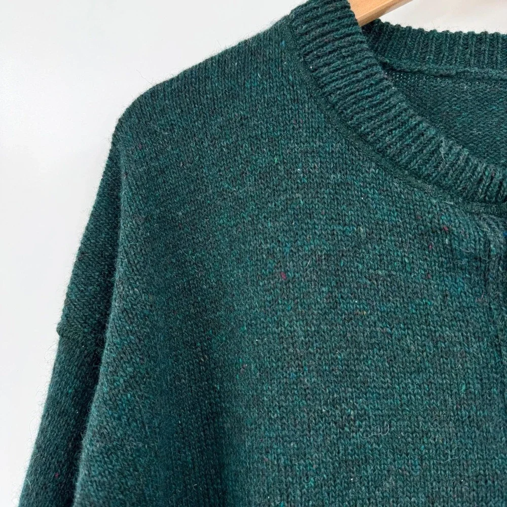 REI Dark Forest Green Vtg 90s Long Sleeve Henley Wool Sweater Men's L
